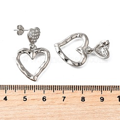Pendientes colgantes con forma de corazón hueco de latón y micro pavé de circonitas cúbicas transparentes&nbsp;EJEW-Z099-02P-02