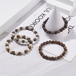 Bracelet extensible en perles rondes en bois de wengé naturel et pierres précieuses&nbsp;BJEW-JB08152