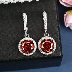 925 boucle d'oreille créole ronde plate en argent sterling avec zircone cubique pavée&nbsp;EJEW-C150-01C-01