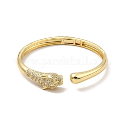 Armreif mit offener Manschette aus grünem Zirkonia-Leopard&nbsp;BJEW-P281-06G