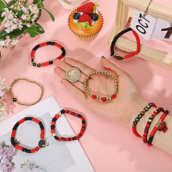 9 pièces 9 styles faits à la main en argile polymère heishi perles bracelets extensibles&nbsp;BJEW-WH0012-101A