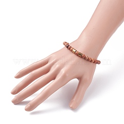 Bracciale elasticizzato con perline rotonde in legno naturale profumato con ematite sintetica per uomo donna&nbsp;BJEW-JB07549-02