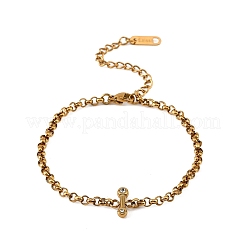 Bracelets à maillons en acier inoxydable 304 sertis de zirconiums cubiques transparents pour femmes&nbsp;SA-CBAABBA-07D-G
