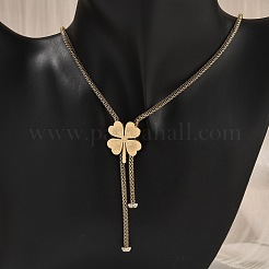 304 Edelstahl Kristall Strass Kleeblatt Lasso Halsketten&nbsp;NJEW-V001-11G