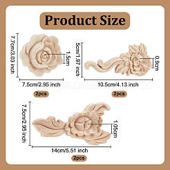 6 Stück 3 Stile Blume Holz geschnitzt Onlay Applikation Handwerk&nbsp;DIY-OC0014-07