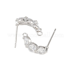 Flache runde Ohrstecker aus Messing mit Mikropflaster und klarem Zirkonia&nbsp;KK-F921-10P