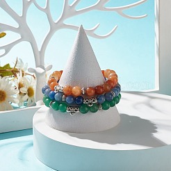 Braccialetti elastici con perline rotonde in avventurina naturale 3 pz 3 colori con tubo curvo&nbsp;BJEW-JB07719