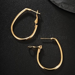 Elegantes pendientes de aro de acero inoxidable 201 con forma ovalada geométrica&nbsp;XV3579
