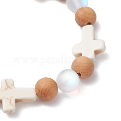 Stretch-Armbänder aus Naturholz mit runden Perlen für Damen&nbsp;BJEW-JB12590