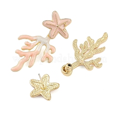 Orecchini a bottone in smalto corallo con stelle marine&nbsp;EJEW-M005-05A-02