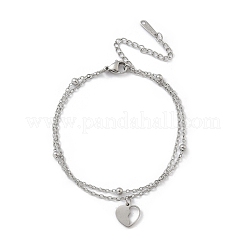 Bracciali a catena con ciondolo a forma di cuore in acciaio inossidabile 304&nbsp;BJEW-M097-01A-P