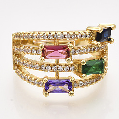 Einstellbare messing micro pave zirkonia fingerringe&nbsp;RJEW-S044-005