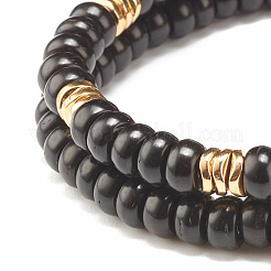 2pcs 2 bracelets extensibles de style noix de coco et lave naturelle et hématite synthétique&nbsp;BJEW-JB07825
