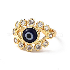 Offener Bunte Malerei-Evil-Eye-Manschettenring mit klarem Zirkonia&nbsp;RJEW-L104-03G-01