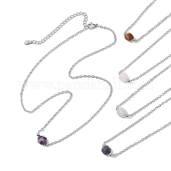 Collane con pendenti rotondi sfaccettati in ametista naturale/quarzo rosa/occhio di tigre/amazzonite/sodalite&nbsp;NJEW-JN05133-01