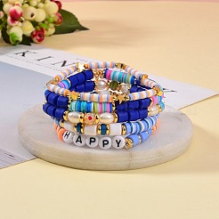 Set di braccialetti elasticizzati con perline a disco e colonna felici in stile 5 pz 5 per donne adolescenti&nbsp;sgBJEW-SZ0001-77B
