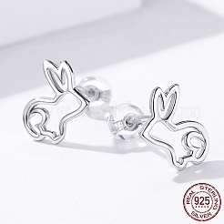 Anlaufgeschützte rhodinierte Ohrstecker aus Sterlingsilber mit Hasenmotiv&nbsp;EJEW-FF0009-08P