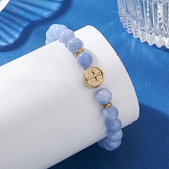 Braccialetti elastici con perline di agata blu in pizzo naturale tinto rotondo&nbsp;BJEW-JB13666