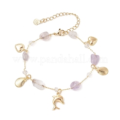 Pulseras de eslabones de amatista natural para mujer&nbsp;BJEW-JB12116-02