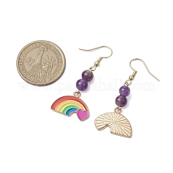 Ohrhänger aus Emaille-Legierung und natürlichem Amethyst für Damen&nbsp;EJEW-JE05923