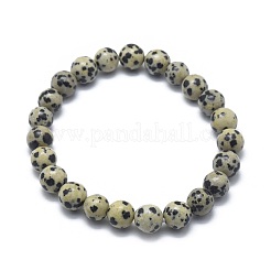 Brazaletes de estiramiento natural jaspe perla dálmata&nbsp;BJEW-K212-A-014