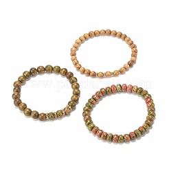 3pcs 3 style bois de santal naturel et ensemble de bracelets extensibles perlés unakite&nbsp;BJEW-JB07942