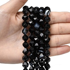 Fili di perle di agata nera naturale a strisce/agata striata&nbsp;G-Z119-A03-03