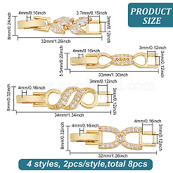 8 fermoir de bracelet de montre en laiton plaqué oxyde de zirconium transparent&nbsp;KK-BC0009-76G