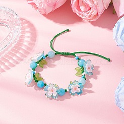 3 bracelet tressé en perles acryliques florales pour femmes&nbsp;BJEW-MZ00184