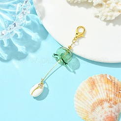 Ciondoli in vetro e ottone con zirconi cubici e decorazioni pendenti con perline sintetiche turchesi&nbsp;HJEW-JM02980-01