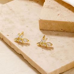 Mini pendientes de botón de latón con forma de hoja de sauce 3D y circonita cúbica transparente&nbsp;NO4819