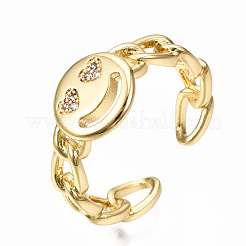 Anelli per polsini piatti in ottone con micro pavé di zirconi cubici&nbsp;RJEW-N035-001-NF