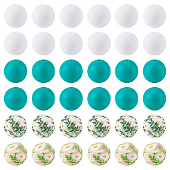 60 pz 4 stili perline in silicone perline di gomma rotonde perline distanziatrici sciolte da 15 mm per forniture fai da te per la creazione di portachiavi di gioielli&nbsp;FIND-TA0010-30A