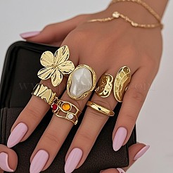 Ringset aus Glaslegierung und Kunstperlen für Damen&nbsp;FS-WG240C6-01