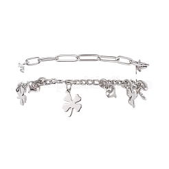 Braccialetti da donna in acciaio inossidabile 304 con graffetta e catena figaro&nbsp;BJEW-JB12445-03