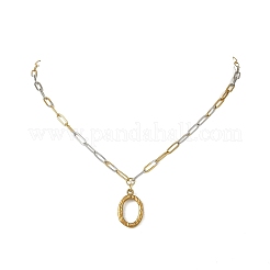 Collana con ciondolo ovale in acciaio inossidabile 304 e catena a graffetta bicolore&nbsp;NJEW-JN06557