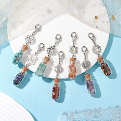 7 pièce de 7 styles de perles de pierres précieuses naturelles et synthétiques chakra à l'intérieur de décorations de pendentif de bouteille de souhait en verre&nbsp;HJEW-JM02344