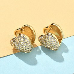 Aretes de aro de circonita cúbica transparente con micro pavé de latón con corazón&nbsp;EJEW-A132-15G