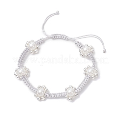 Geflochtene Armbänder aus ABS-Kunststoff mit Imitationsperlen und galvanisierten&nbsp;BJEW-JB12916