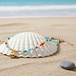 Strandfarbene Halsketten mit Herzanhänger aus Glasperlen und Legierung für Damen&nbsp;LS-NM2683