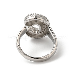 Anillo abierto con circonita cúbica transparente y micropavé de latón con letras para mujer&nbsp;RJEW-N046-03C-P