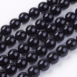 Brins de perles rondes en onyx noir naturel, teinte, noir, 10mm, Trou: 1mm, Environ 38 pcs/chapelet, 15 pouce