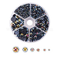 ABS-Kunststoff-Nachahmung Perlen, Halbrund, Schwarz, Schwarz, 9.5x4.5 mm, 1390 Stück / Karton