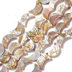 Natürliche Süßwasser-Muschelperlenstränge im Ziehbank-Stil, ab Farbe plattiert, Mond, Farbig, 12~15x9x3 mm, Bohrung: 0.7 mm, ca. 25 Stk. / Strang, 14.57~14.96 Zoll (37~38 cm)