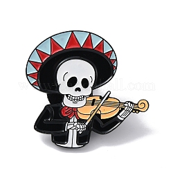 Musical Skull Enamel Pin, Halloween Alloy Brooch for Backpack Clothes, Red, 28.5x30x2mm