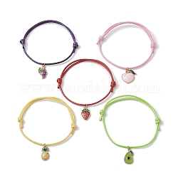 Bracelets à breloques en émail en alliage de fruits, bracelet réglable en polyester ciré, formes mixtes, diamètre intérieur: 2-1/8~3-1/2 pouce (5.5~9 cm)