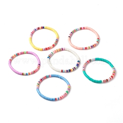Bracelet extensible fait main en perles heishi en argile polymère, bracelet de surf pour fille femme, couleur mixte, diamètre intérieur: 2-1/8 pouce (5.5 cm)