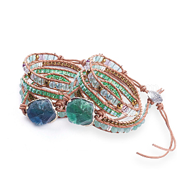 Bracelets de cire cordon, perles de verre, fluorite naturel, accessoires d'hématite et d'alliage synthétiques, 97~99 cm, 7~12.5mm