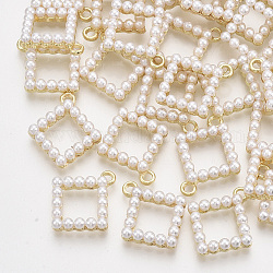 Pendenti di perle imitazione plastica abs, con accessori in lega, rombo, oro chiaro, 19.5x17x4mm, Foro: 1.8 mm, lunghezza del lato: 12.5 mm