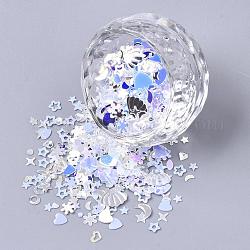 Ornament Zubehör, PVC-Kunststoff paillette / Pailletten Perlen, kein Loch / ungebohrte Perlen, Mischformen, light cyan, 1~8x2~9x0.3 mm